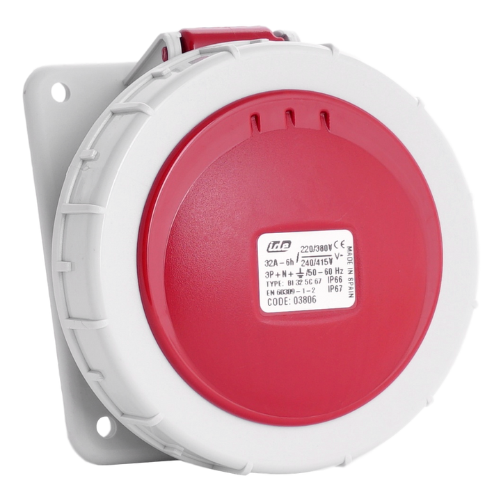 IDE CEE 32A 5p 400VAC IP67 prise encastrée inclinée