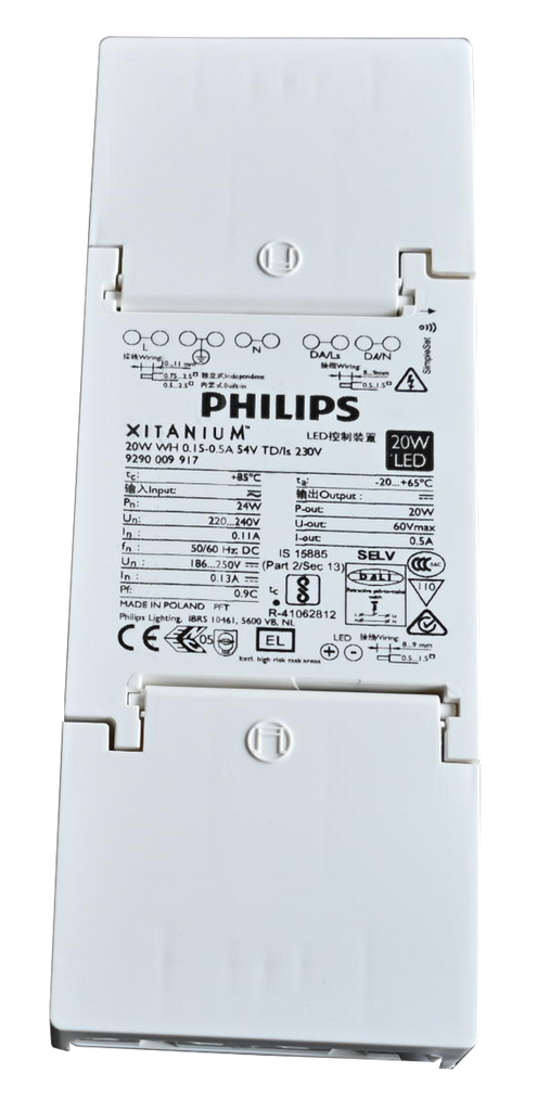DALI Driver Philips Xitanium 20W 0.15-0.5A 54V +male con. (Programmed at 0.35A)