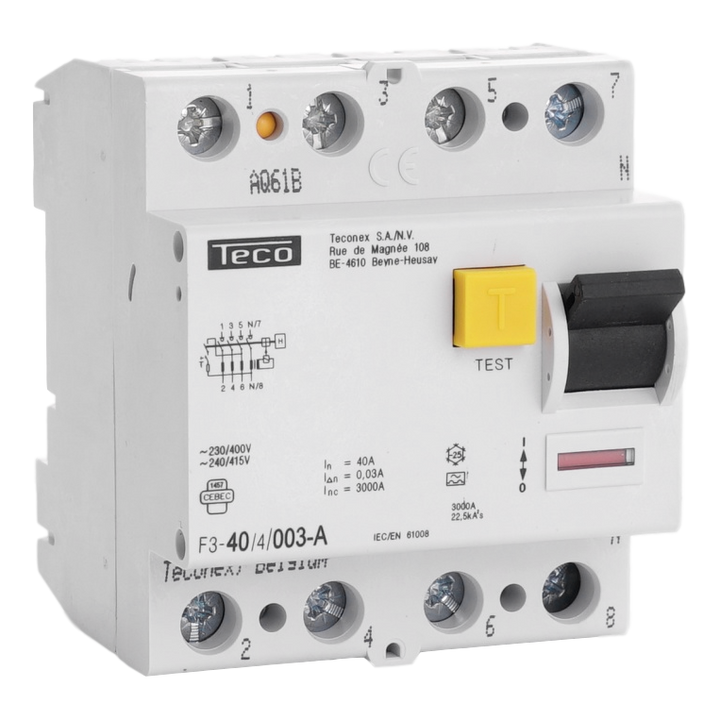 Residual current circuit breaker Teco 4P 40A 30mA Type A 3kA