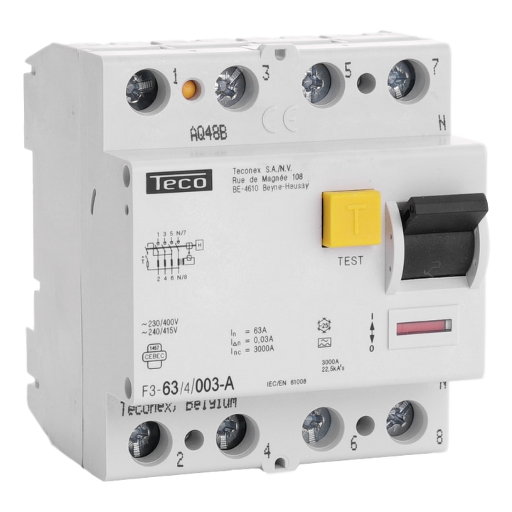 Residual current circuit breaker TC 4P 63A 30mA Type A 3kA