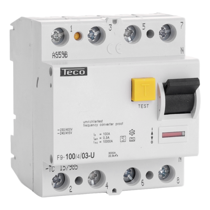 Diff. schak. Teco 4P 100A 300mA Type A Freq. Reg.