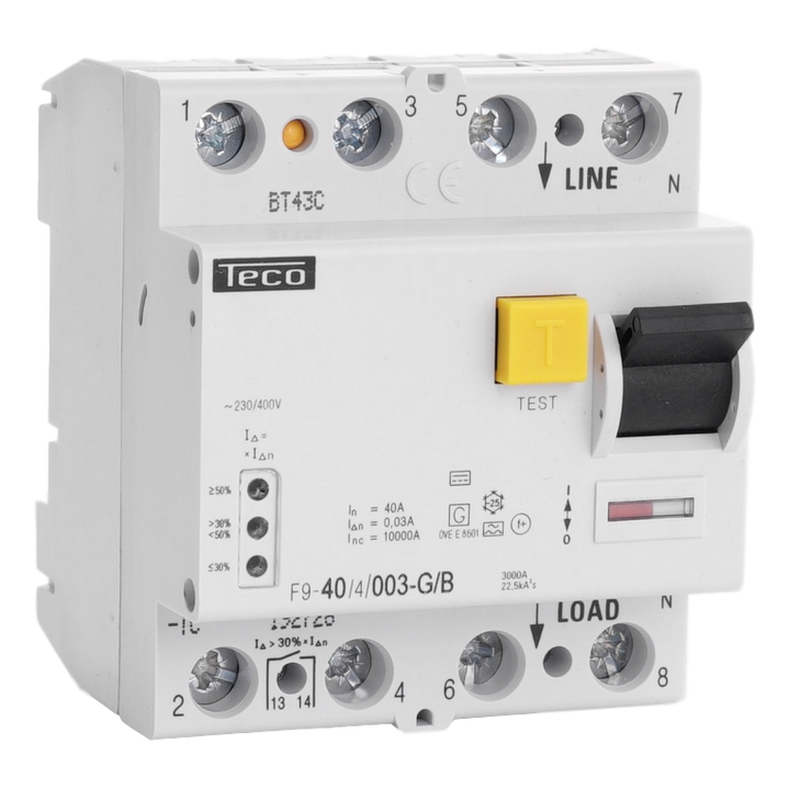 Residual current circuit breaker Teco 4P 40A 30mA Type B