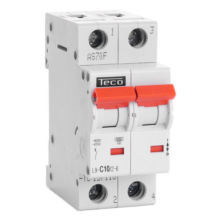 Disjoncteur Teco 2P 10A 6kA Courbe C