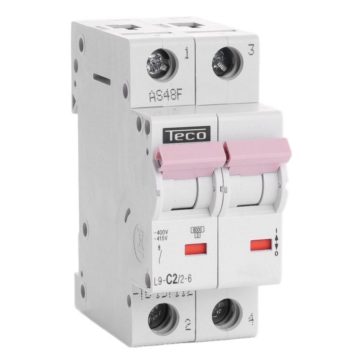 Disjoncteur Teco 2P 2A 6kA Courbe C