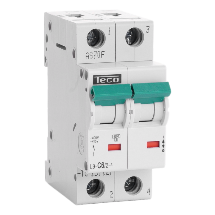 Disjoncteur Teco 2P 6A 4,5kA Courbe C