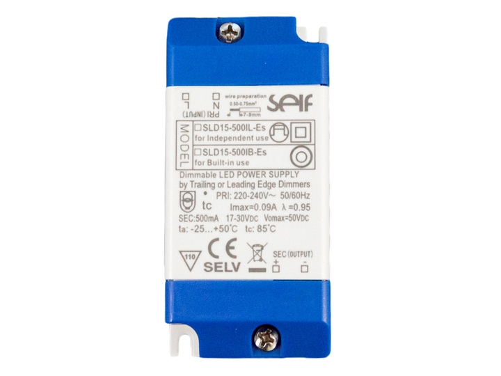 Driver 15W 500mA  Phase Dim + vrouw. stek.