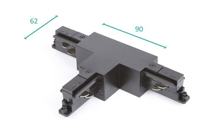 T-Connector links-links Zwart voor Teco 3P-Track
