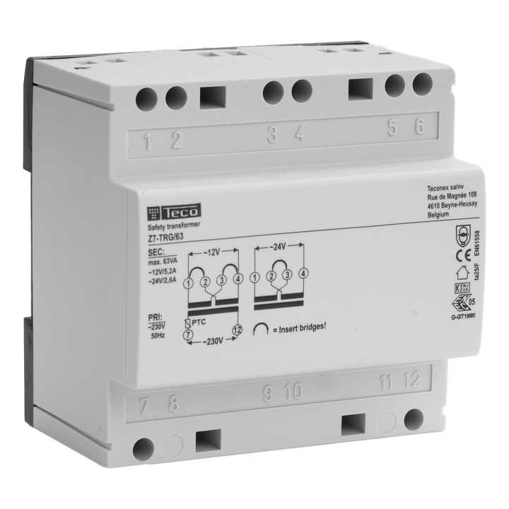 Veiligheidstransformator Teco 63VA 230VAC-12/24VAC