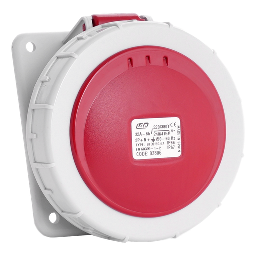 [/03806] IDE CEE 32A 5p 400VAC IP67 prise encastrée inclinée