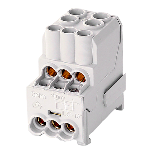 [/080010-0-4] Borne de distr. UVB100 1p 2x16, 6x6mm² Cu L grise