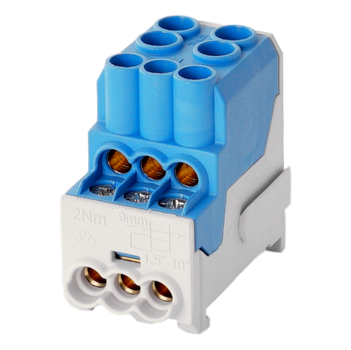[/080010-1-4] Borne de distr. UVB100 1p 2x16, 6x6mm² Cu N bleue