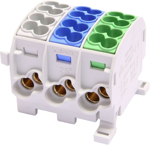 [/080130-1-3] Bornier de dériv. HLAK25 C 3p 2x25, 2x16mm² Cu+Al LNPE