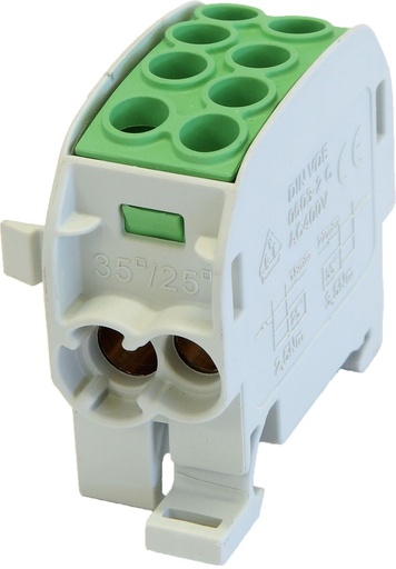 [/080210-2-3] Bornier de dériv. HLAK35 C 1p 2x35, 2x25mm² Cu+Al PE vert
