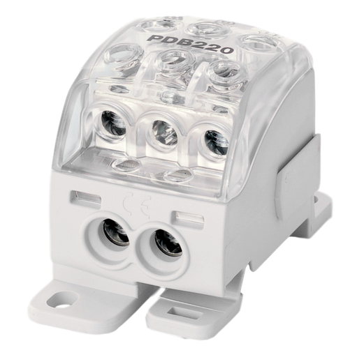[/082060-0-3] Borne de distr. PDB220 1p 70, 2x25, 3x16mm² Cu+Al grise