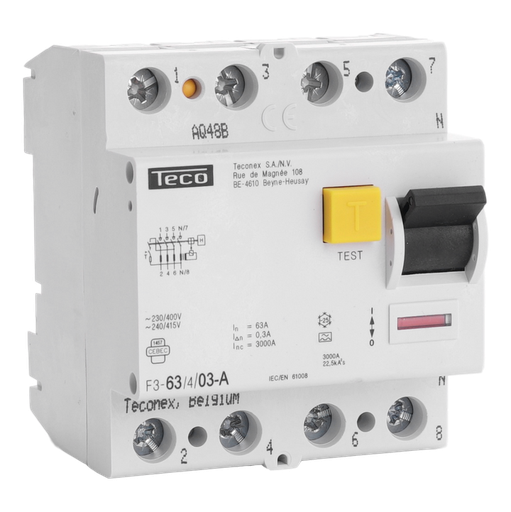 [/F363403A] Residual current circuit breaker Teco 4P 63A 300mA Type A 3kA