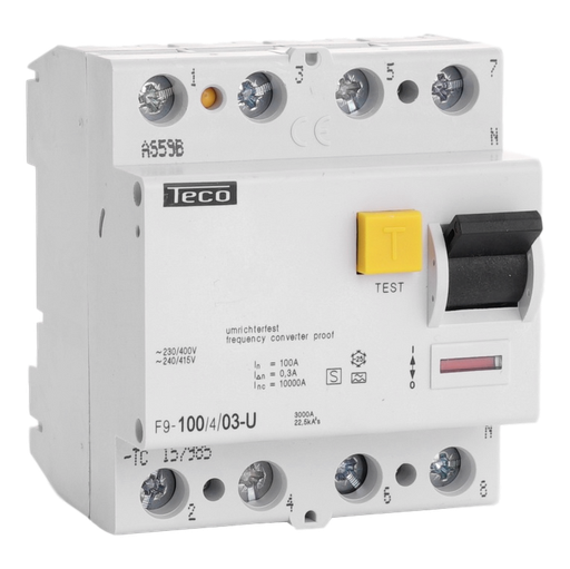 [/F9100403U] Diff. schak. Teco 4P 100A 300mA Type A Freq. Reg.