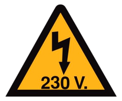 [/SOFVT-230V55] Zelfklevende driehoek, 52mm, pijl & 230V