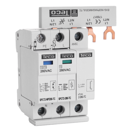 [/SPCT22801NPEBB] Type 2 overspanningsbeveiliger Teco 1p+N + kamgeleider
